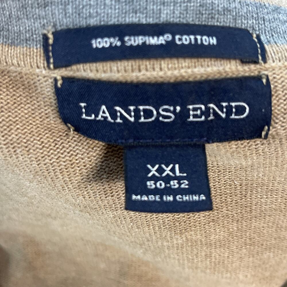 Lands End Cardigan Tan Grandpa V Neck Fine Gauge Cotton‎ Sweater Minimalist 2XL - Picture 3 of 12